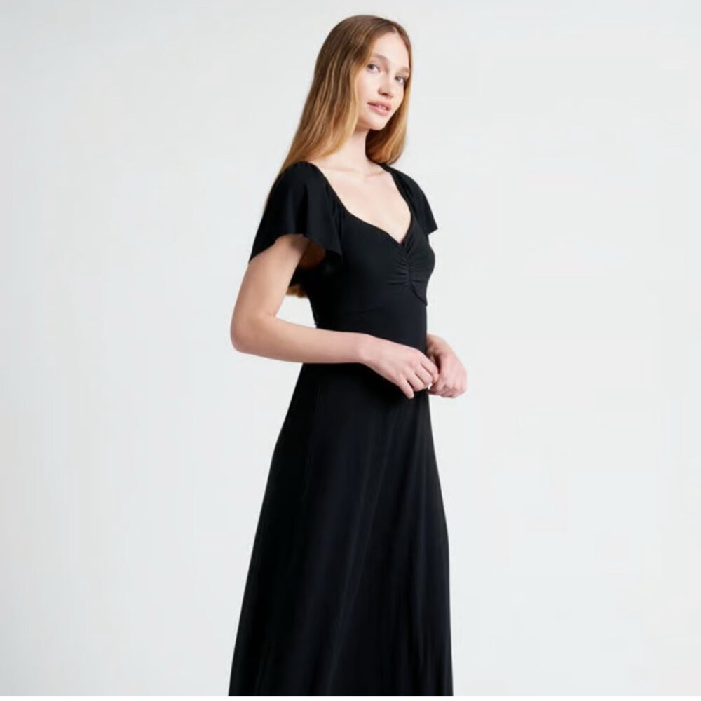 Modcloth Exuding Elegance 2X Maxi Dress Black Knit Ruched Bust Flutter Sleeve